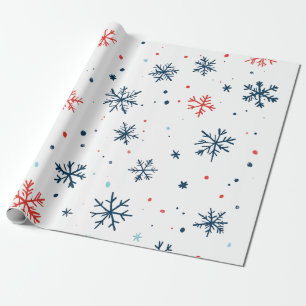 Moderne Festliche Schneeflocken Freude weiß rot gr Geschenkpapier