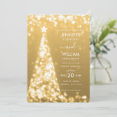 Moderne festliche Weihnachtsfeier mit Goldbaum Einladung (Stehend Vorderseite)