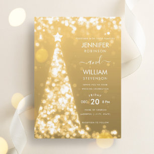Moderne festliche Weihnachtsfeier mit Goldbaum Einladung