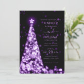 Moderne festliche Weihnachtsfeier mit Lila Baum Einladung (Stehend Vorderseite)