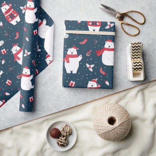 Moderne Festtage Winterpolarbären Geschenkpapier (Kunsthandwerk)