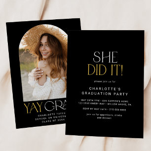 Moderne Fete Black Gold tat sie es Foto Abschluss Einladung