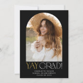 Moderne Fete Black Gold tat sie es Foto Abschluss Einladung (Rückseite)