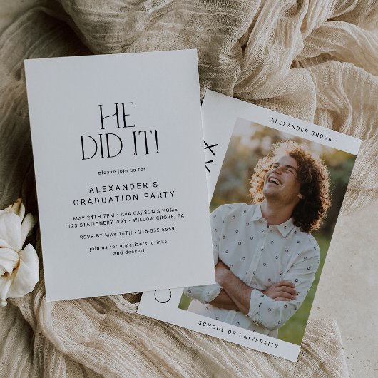 Moderne Fete Er machte es Foto Graduation Party Einladung