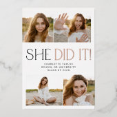 Moderne Fete Foil sie tat es Foto Abschluss Folieneinladung (Vorderseite)