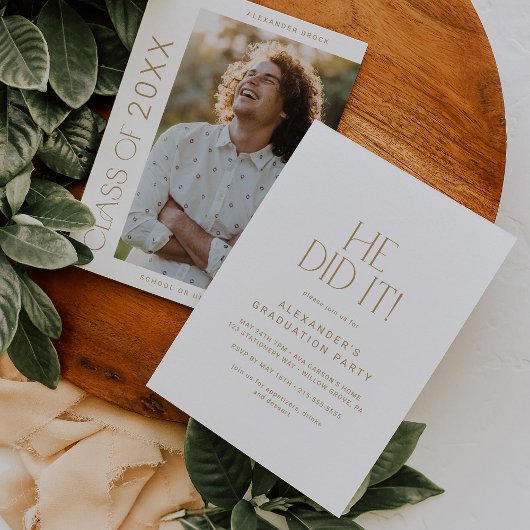 Moderne Fete Gold machte er es Foto Graduation Par Einladung