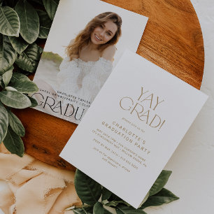 Moderne Fete Gold Yay Grad Foto Graduation Party Einladung