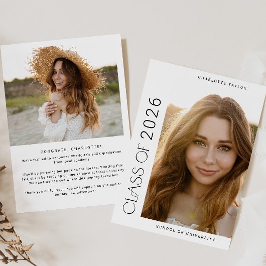 Moderne Fete Minimal Class 2025 Foto Abschluss Ankündigung