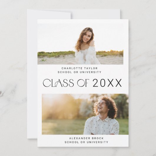 Moderne Fete Minimal Foto Double Graduation Party Einladung (Rückseite)