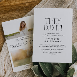 Moderne Fete Minimal Foto Double Graduation Party Einladung