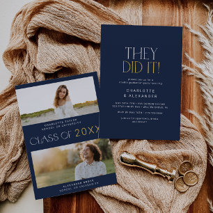 Moderne Fete Navy Foto Double Graduation Party Einladung