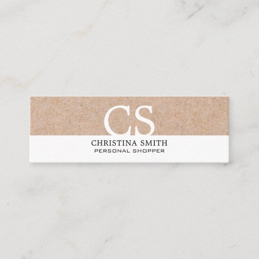 Moderne, fett bedruckte Monogramm-Kraft, weiß Mini Visitenkarte (Vorderseite)