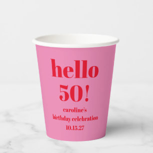 Moderne fett leuchtendes Rosa Rot 50. Geburtstag i Pappbecher