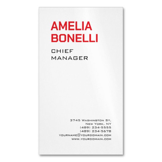 Moderne, fett Minimalistische Berufliche Standardg Magnetische Visitenkarte (Vorderseite Vertikal)