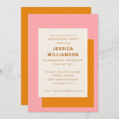 Moderne, fett rosa Orange-Graduationspartei Einladung (Vorne/Hinten)