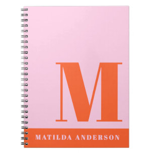 Moderne, fett rosa orange Monogramm Notizblock