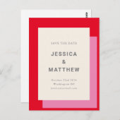 Moderne, fett rosa rote Hochzeit retten das Datum Postkarte (Vorne/Hinten)