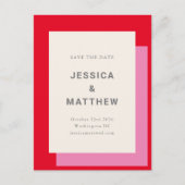 Moderne, fett rosa rote Hochzeit retten das Datum Postkarte (Vorderseite)