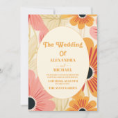 Moderne, fett rosa und gelbe Retro-Flora Einladung (Vorderseite)