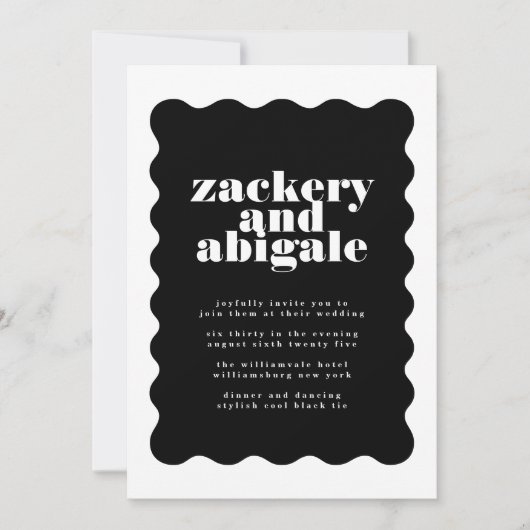 Moderne, fett skalierte Schwarz-weiße Hochzeit an Einladung (Vorderseite)