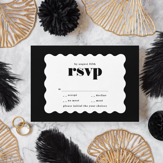 Moderne, fett skalierte Schwarz-weiße Hochzeit an RSVP Karte