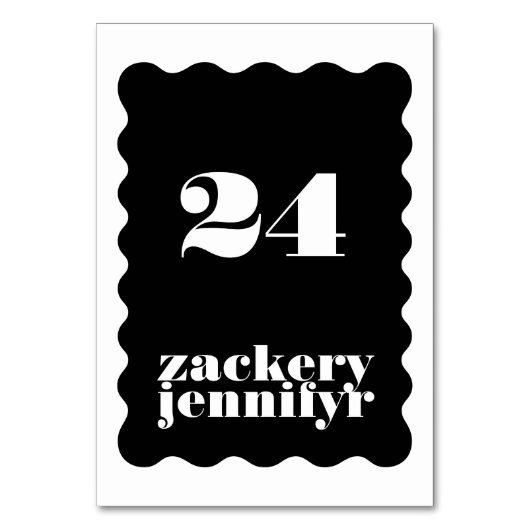 Moderne, fett skalierte Schwarz-weiße Hochzeit an  Tischnummer (Rückseite)
