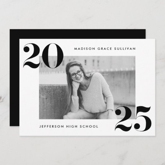 Moderne, fette 2025-Black Foto Graduation Party Einladung (Vorne/Hinten)