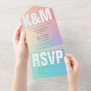Moderne, fette Art + Pastel Gradient Wedding All In One Einladung