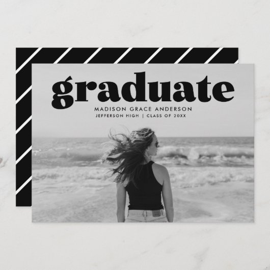 Moderne, fette Black Overlay Foto Graduation Party Einladung (Vorne/Hinten)