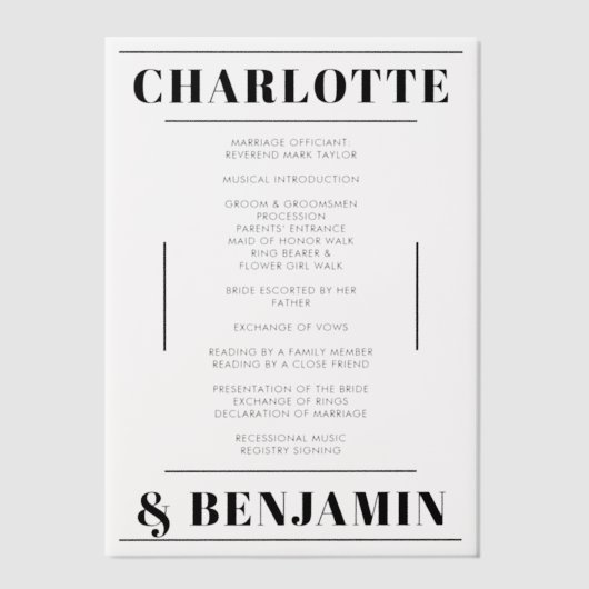 Moderne, fette Black Wedding Program Vellum Card Pergament Einladungen (Vorderseite)