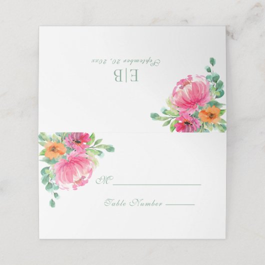 Moderne fette, blass-rosa-orangefarbene Monogramm- Platzkarte (Außenseite Aufgefaltet)