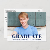 Moderne fette Blue Graduation Party Einladung (Vorne/Hinten)