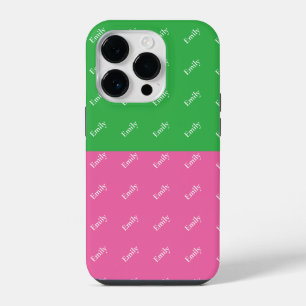 Moderne, fette Farbblock-Pink- und Grün-Monogramm iPhone 14 Pro Hülle