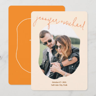 Moderne Fette Farbige Orange Schrift Foto Hochzeit Save The Date