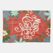 Moderne fette floral frohe Weihnachten Geschirrtuch (Horizontal)