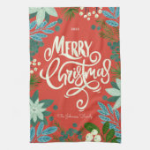 Moderne fette floral frohe Weihnachten Geschirrtuch (Vertikal)