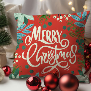 Moderne fette floral frohe Weihnachten Kissen