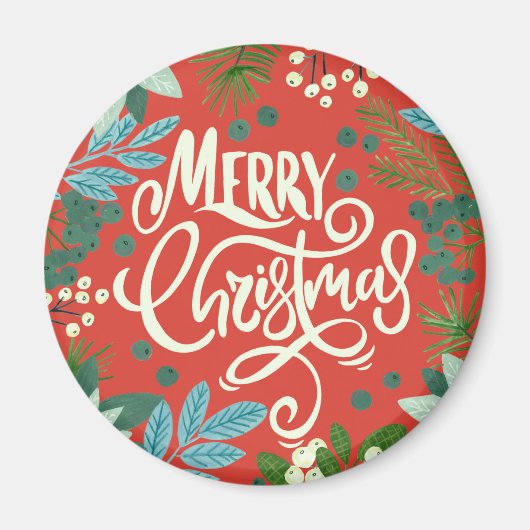 Moderne fette floral frohe Weihnachten Magnet (Vorne)