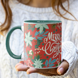 Moderne fette floral frohe Weihnachten Tasse