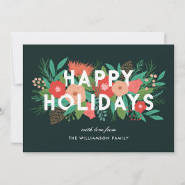 Moderne fette florale Happy Holidays Familienname Feiertagskarte
