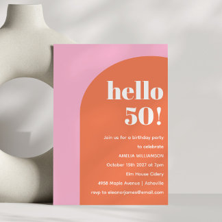 Moderne Fette Geometrische Rosa Orange 50. Geburts Einladung