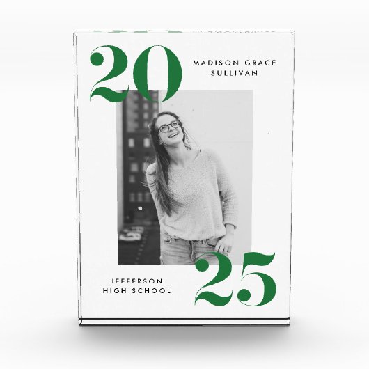 Moderne fette grüne Klasse des Abschlusses 2025 Fotoblock (Vorderseite)