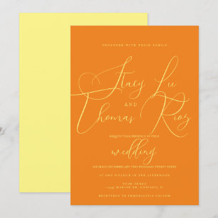 Moderne Fette Helle Gelb Orange Schrift Hochzeit Einladung
