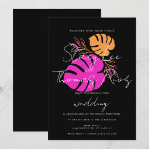 Moderne Fette Helle Tropische Rosa Orange Hochzeit Einladung