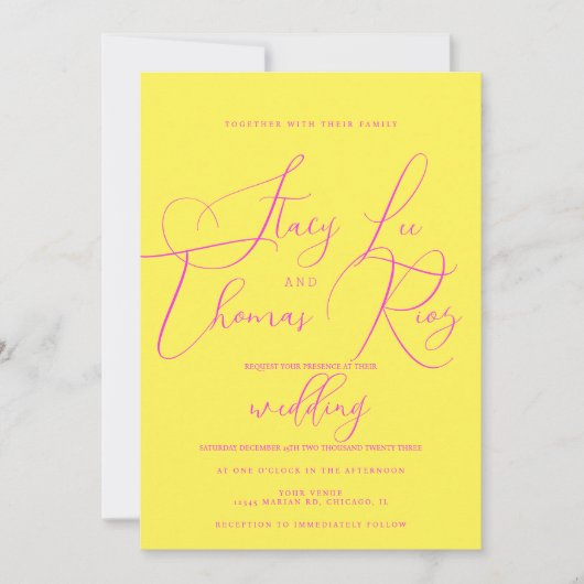 Moderne fette, hellrosa, gelbe Schriftzeichen Einladung (Vorderseite)