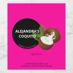 Moderne Fette Hellrosa Kokosnuss Coquito Flasche Weinetikett
