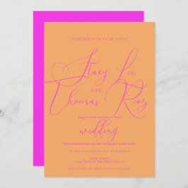 Moderne fette, hellrosa, orangefarbene Hochzeit Einladung