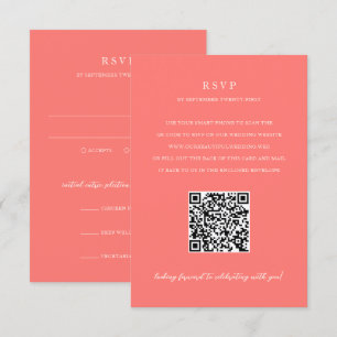 Moderne Fette Lebendige Koralle Einfacher QR-Code RSVP Karte