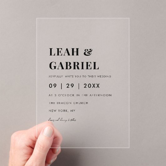 Moderne fette Minimal Foto Monogram Wedding Acryleinladungen (Insitu (Handheld))