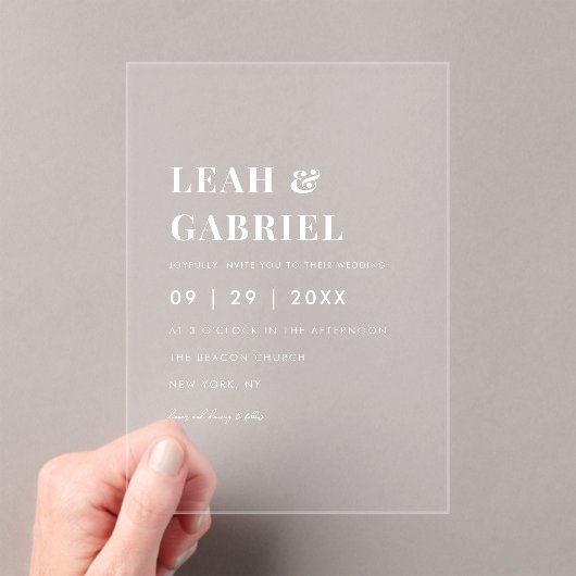 Moderne fette Minimal Foto Monogram Wedding Acryleinladungen (Insitu (Handheld))